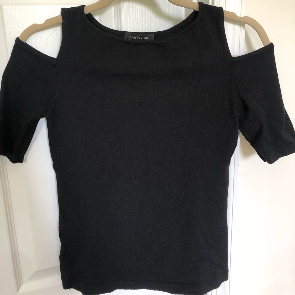 Black Ann Taylor Shoulder Cut-Out Top